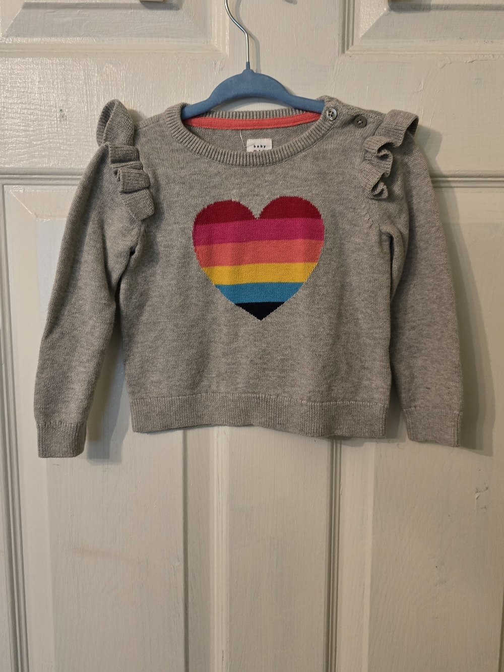 GAP Gray Sweater with Multicolor Striped Heart